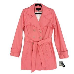 Metaphor Rain Coat Womens Medium Strawberry Pink Double Breasted Belted Trench